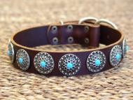 silver plated blue stone leather dog collar